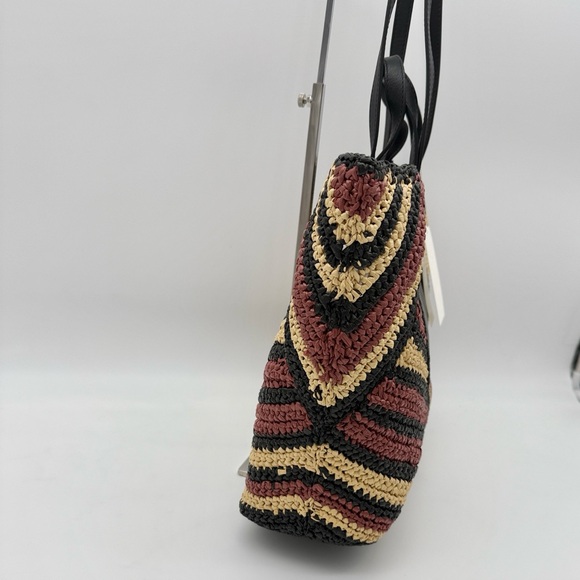 Ulla Johnson Lali Large Striped Raffia Tote Bag Black Tan - Picture 5 of 15